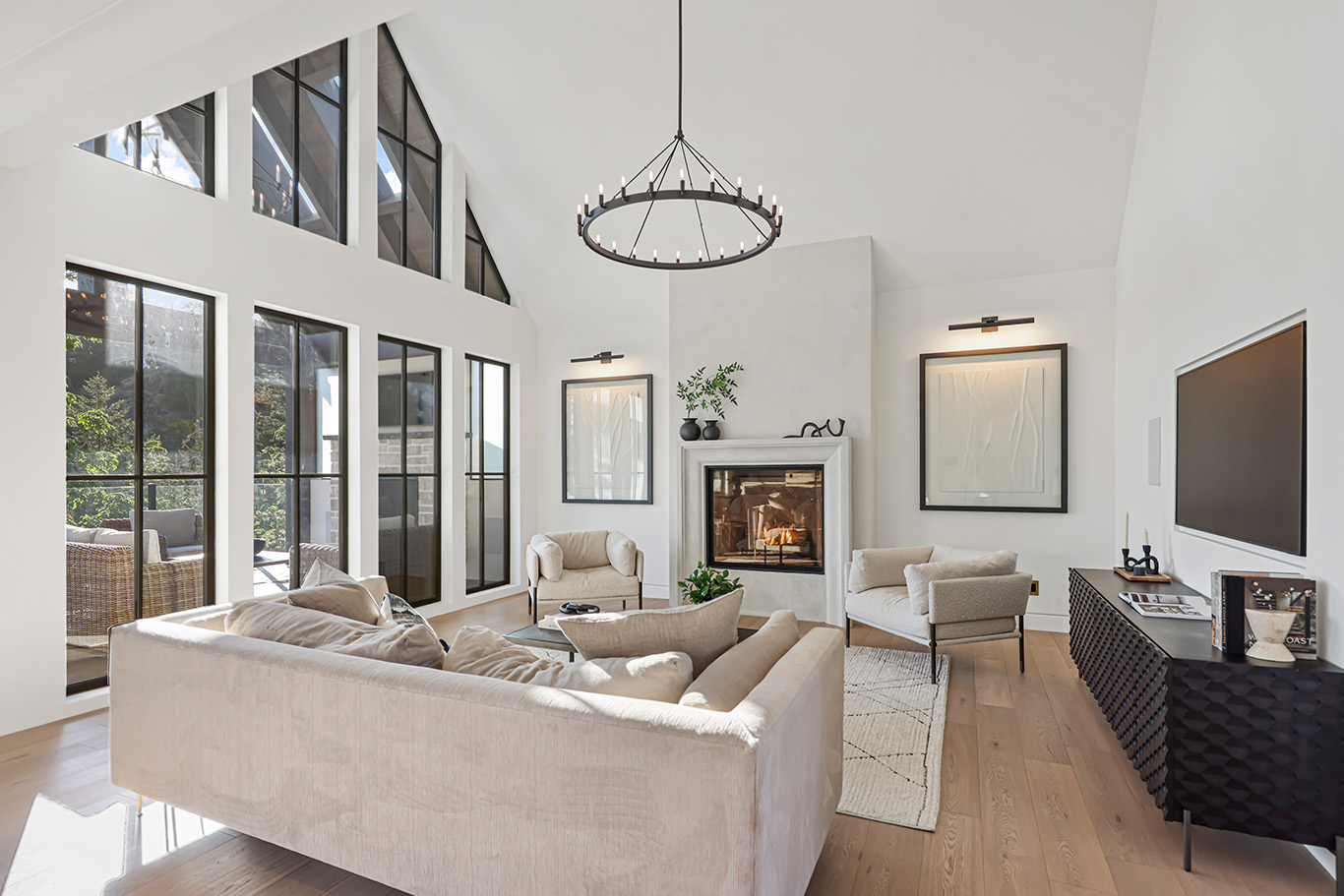 Elegant residential living room with beautifully finished drywall